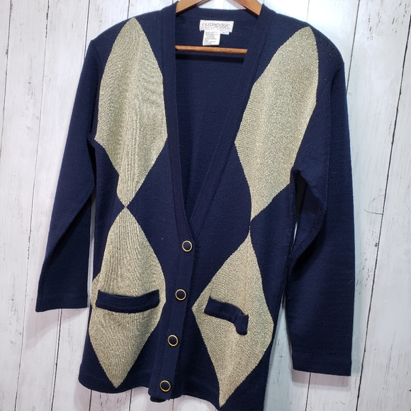 Vintage Outlander Collection Navy Blue Gold Knit C - Picture 2 of 5